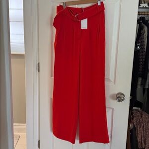 Lovers and Friends Red Wide Leg Belted Trousers High Waist